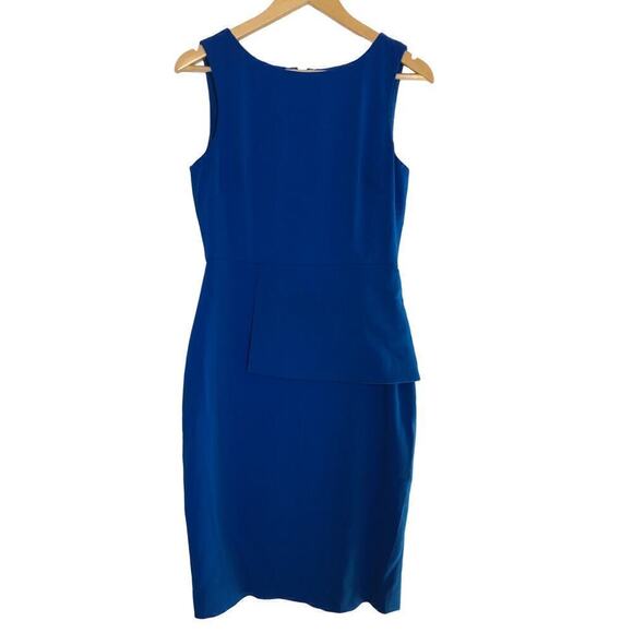 Badgley Mischka Peplum Dress Sleeveless Boat Neck Flap Sheath Knee Length Blue 6 - Picture 4 of 7